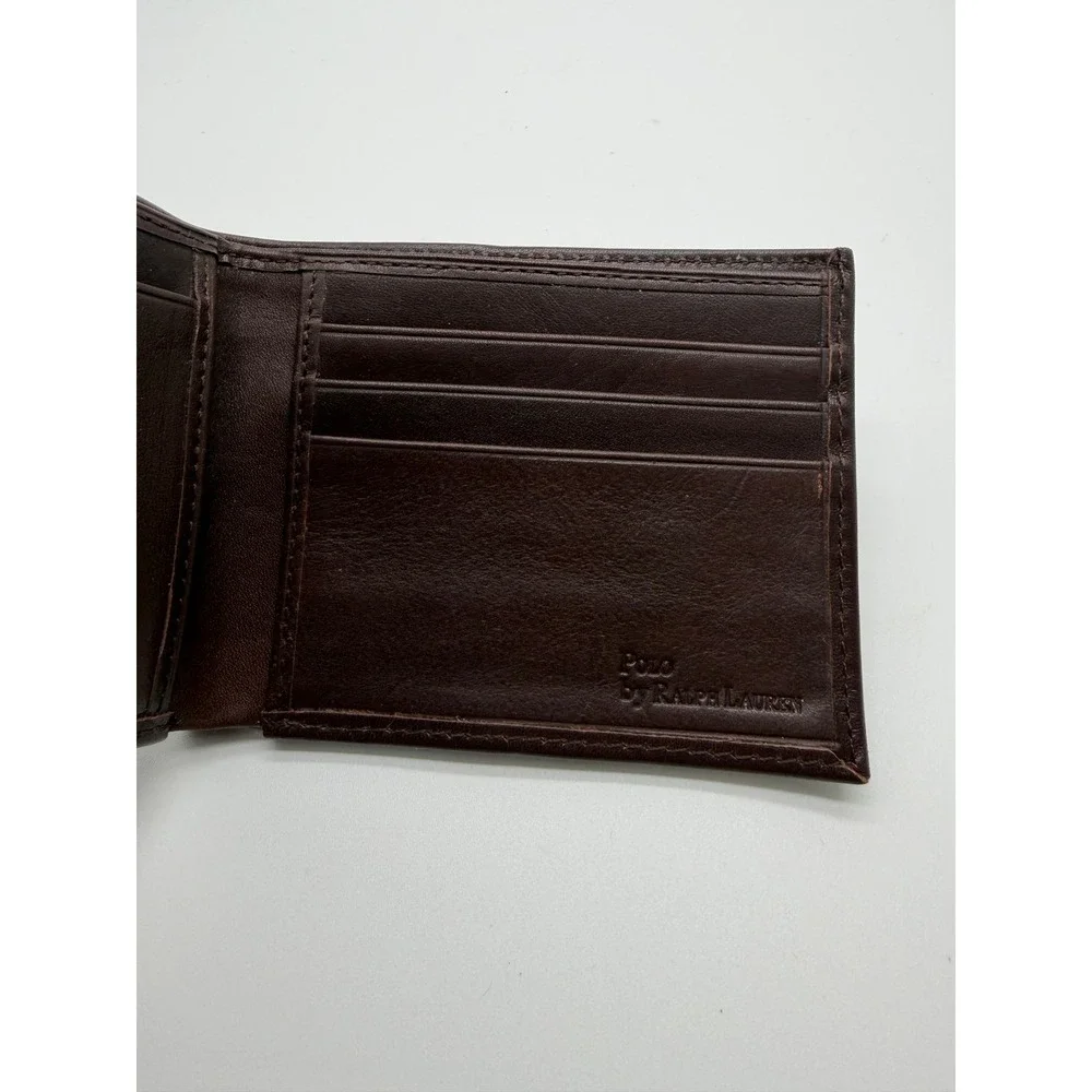 Polo Ralph Lauren Men's Wallet Brown Leather Big Pony Embossed Bifold
